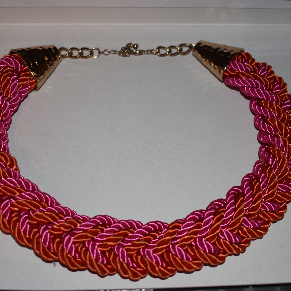 Beautiful pink and orange woven necklace